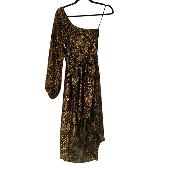 Hemant & Nandita Inara Flocked Lurex Chiffon Midi Dress In Gold Size XS - Picture 4 of 14